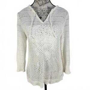 Eddie Bauer Ivory Open Knit Linen Cotton Sweater Women's M